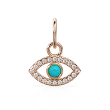 Load image into Gallery viewer, 10mmx12.5mm 14K Solid Yellow Gold Diamond Sleeping Beauty Turquoise Evil Eye Charm Necklace Pendant