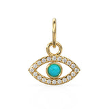 10mmx12.5mm 14K Solid Yellow Gold Diamond Sleeping Beauty Turquoise Evil Eye Charm Necklace Pendant