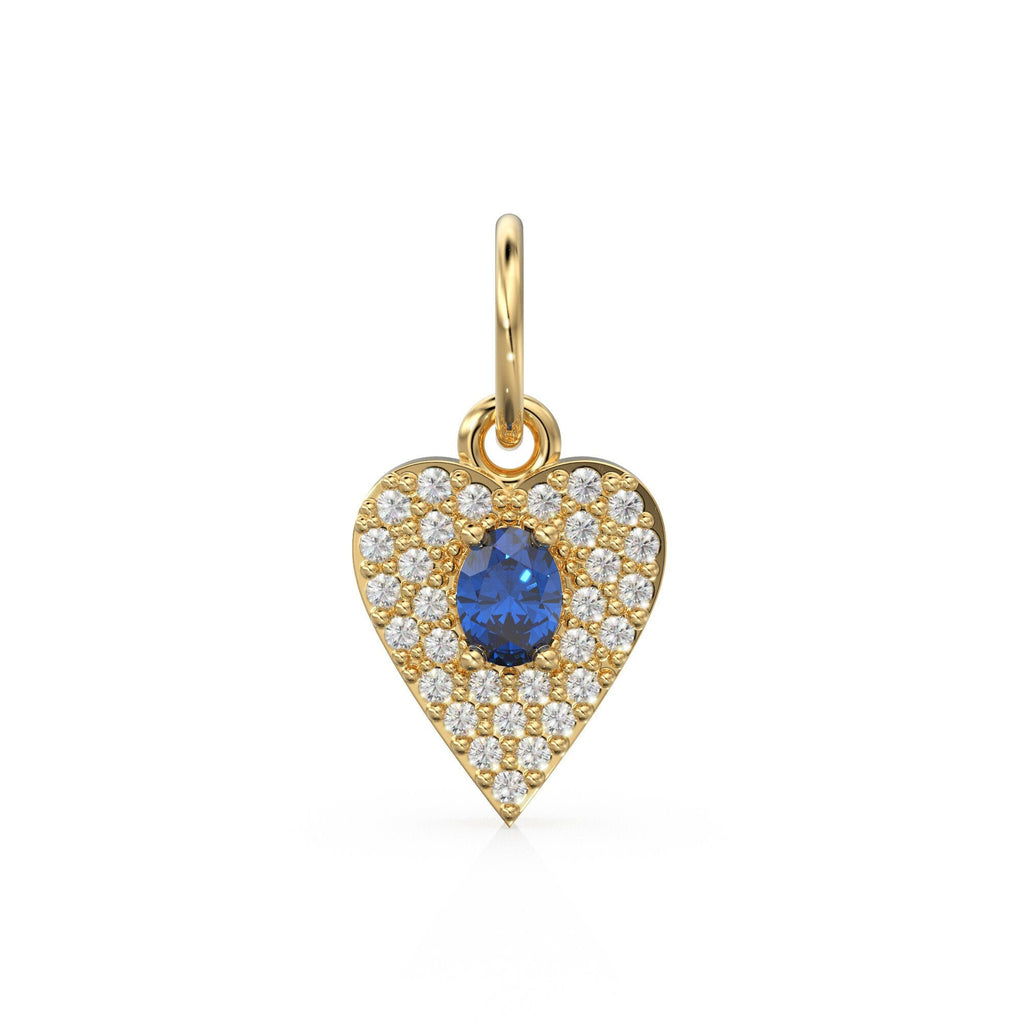 10mmx12.5mm 14K solid Yellow Gold Diamond Blue Sapphire LOVE Heart Charm Necklace Pendant Ruby Emerald Topaz Necklace