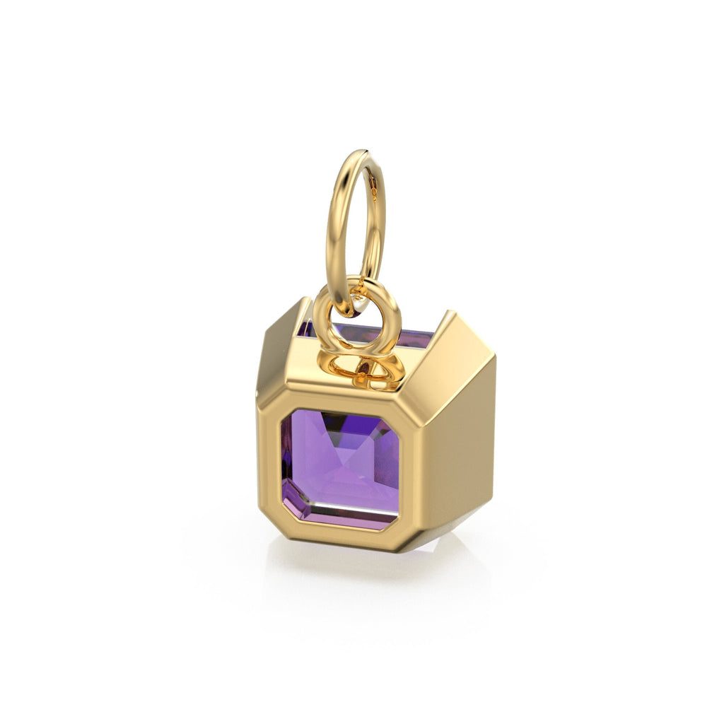 Purple Amethyst Emerald Square Cut Solid Gold Charm / Natural Africa Amethyst Gemstone Handmade Gold Pendant / Yellow Gold Jewelry Necklace - Jalvi & Co.