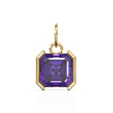 Purple Amethyst Emerald Square Cut Solid Gold Charm / Natural Africa Amethyst Gemstone Handmade Gold Pendant / Yellow Gold Jewelry Necklace
