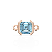 Load image into Gallery viewer, 14k Solid Gold Aquamarine Emerald Square Cut Connector / Matte Finish Gemstone Station / March Birthstone Bezel Charm Bracelet Spacer - Jalvi & Co.