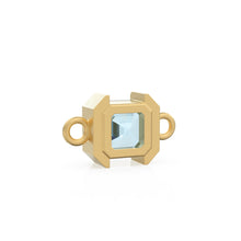 Load image into Gallery viewer, 14k Solid Gold Aquamarine Emerald Square Cut Connector / Matte Finish Gemstone Station / March Birthstone Bezel Charm Bracelet Spacer