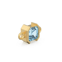 Load image into Gallery viewer, 14k Solid Gold Aquamarine Emerald Square Cut Connector / Matte Finish Gemstone Station / March Birthstone Bezel Charm Bracelet Spacer