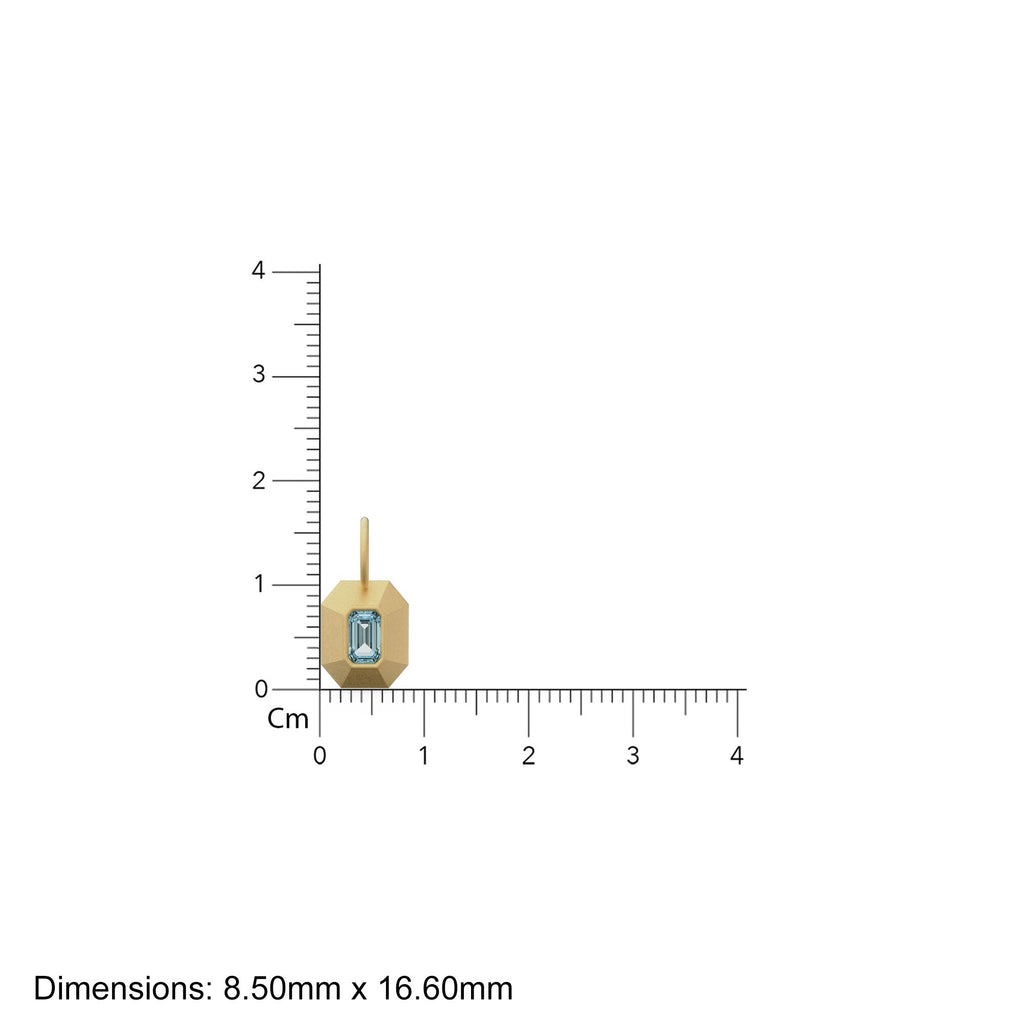 Aquamarine Emerald Cut Mosaic Solid Gold Charm / Blue Gemstone Handmade Matte Gold Pendant / 14k Solid Gold March Jewelry Making Findings - Jalvi & Co.