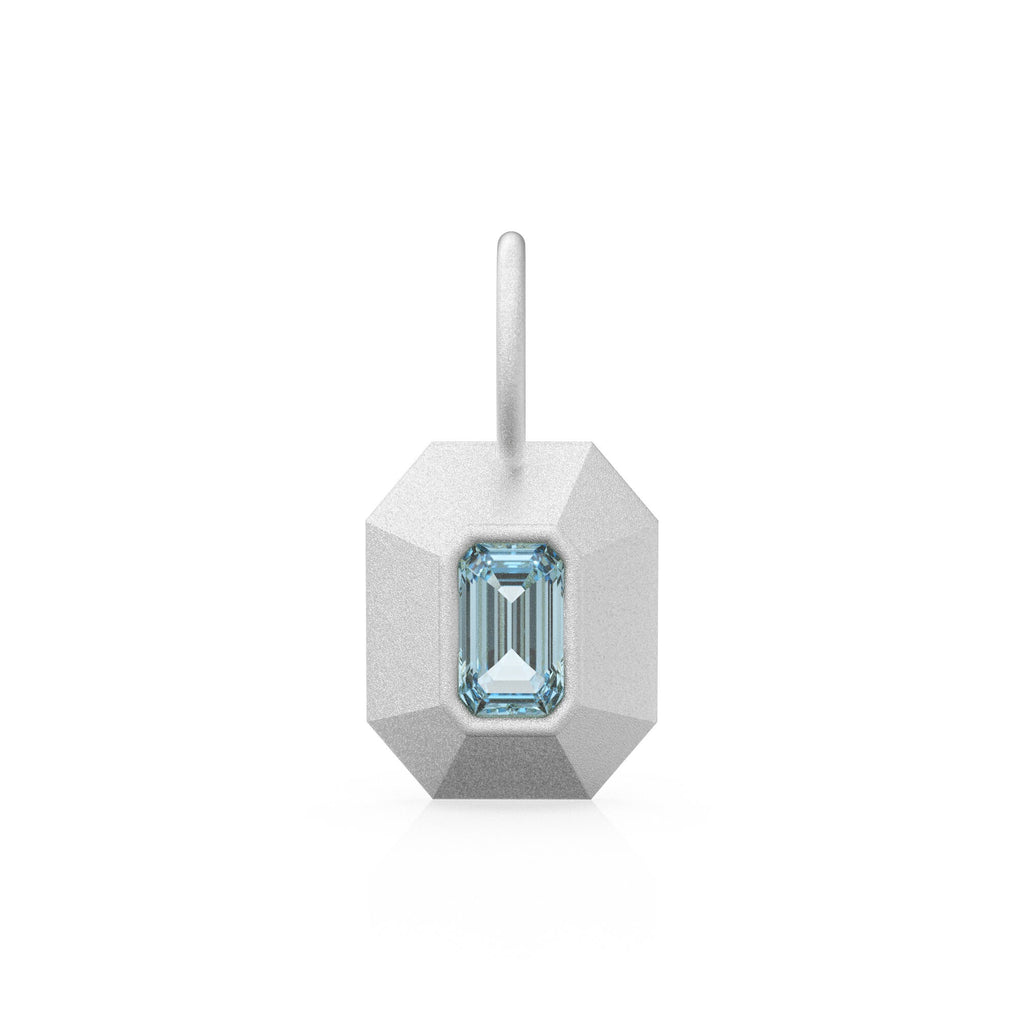 Aquamarine Emerald Cut Mosaic Solid Gold Charm / Blue Gemstone Handmade Matte Gold Pendant / 14k Solid Gold March Jewelry Making Findings - Jalvi & Co.