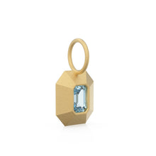 Load image into Gallery viewer, Aquamarine Emerald Cut Mosaic Solid Gold Charm / Blue Gemstone Handmade Matte Gold Pendant / 14k Solid Gold March Jewelry Making Findings - Jalvi & Co.