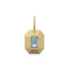 Load image into Gallery viewer, Aquamarine Emerald Cut Mosaic Solid Gold Charm / Blue Gemstone Handmade Matte Gold Pendant / 14k Solid Gold March Jewelry Making Findings - Jalvi & Co.