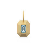 Aquamarine Emerald Cut Mosaic Solid Gold Charm / Blue Gemstone Handmade Matte Gold Pendant / 14k Solid Gold March Jewelry Making Findings