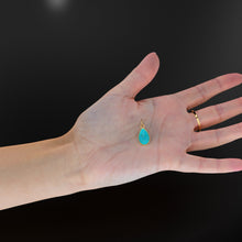 Load image into Gallery viewer, 10.2mmx24.5mm 18k Solid Yellow Gold LARGE Sleeping Beauty Turquoise Pear Bezel Pendant Charm With 5.6mm Loop Jump Ring St Patricks Day