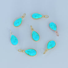 Load image into Gallery viewer, 10.2mmx24.5mm 18k Solid Yellow Gold LARGE Sleeping Beauty Turquoise Pear Bezel Pendant Charm With 5.6mm Loop Jump Ring St Patricks Day