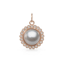Load image into Gallery viewer, 26mm 14K Solid Yellow Gold Diamond Mabe Pearl Round Coin Shape Charm Necklace Pendant St Patricks Day