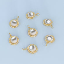 Load image into Gallery viewer, 26mm 14K Solid Yellow Gold Diamond Mabe Pearl Round Coin Shape Charm Necklace Pendant St Patricks Day