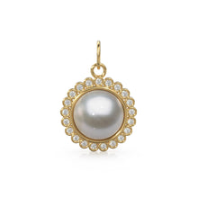 Load image into Gallery viewer, 26mm 14K Solid Yellow Gold Diamond Mabe Pearl Round Coin Shape Charm Necklace Pendant