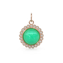 Load image into Gallery viewer, 26mm 14K Solid Yellow Gold Diamond Apple Green Chrysoprase Round Coin Shape Charm Necklace Pendant - Jalvi & Co.
