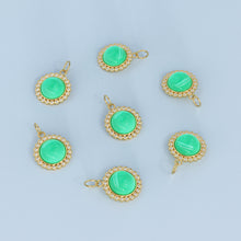 Load image into Gallery viewer, 26mm 14K Solid Yellow Gold Diamond Apple Green Chrysoprase Round Coin Shape Charm Necklace Pendant - Jalvi & Co.