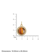Load image into Gallery viewer, 26mm 14K Solid Yellow Gold Diamond Tigers Eye Round Coin Shape Charm Necklace Pendant