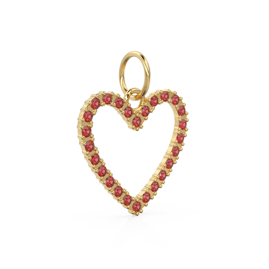 22.6mm 14K solid Yellow Gold Green Red Ruby Large LOVE Heart Charm Necklace Pendant
