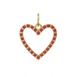 22.6mm 14K solid Yellow Gold Green Red Ruby Large LOVE Heart Charm Necklace Pendant