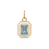 Blue Aquamarine Emerald Cut Enamel Solid Gold Charm / Blue Gemstone Gold Pendant / 14k Solid Gold March Birthstone Jewelry Making Finding