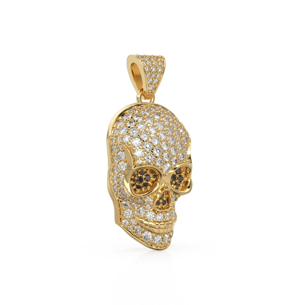 14K Yellow Gold Diamond Skull Pendant, Diamonds, Skull, Emerald Skull Charm, Pave Hip Hop Necklace, Goth Yellow Gold, Ruby Sapphire Gemstone - Jalvi & Co.