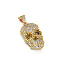 Load image into Gallery viewer, 14K Yellow Gold Diamond Skull Pendant, Diamonds, Skull, Emerald Skull Charm, Pave Hip Hop Necklace, Goth Yellow Gold, Ruby Sapphire Gemstone