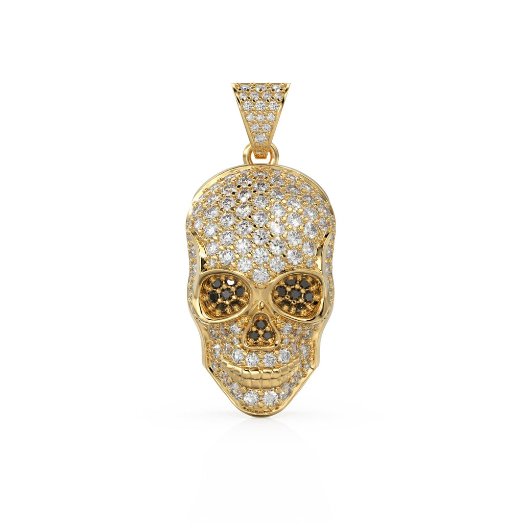 14K Yellow Gold Diamond Skull Pendant, Diamonds, Skull, Emerald Skull Charm, Pave Hip Hop Necklace, Goth Yellow Gold, Ruby Sapphire Gemstone