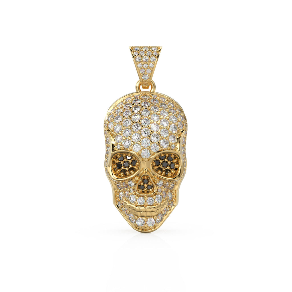 14K Yellow Gold Diamond Skull Pendant, Diamonds, Skull, Emerald Skull Charm, Pave Hip Hop Necklace, Goth Yellow Gold, Ruby Sapphire Gemstone - Jalvi & Co.