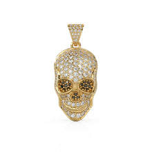Load image into Gallery viewer, 14K Yellow Gold Diamond Skull Pendant, Diamonds, Skull, Emerald Skull Charm, Pave Hip Hop Necklace, Goth Yellow Gold, Ruby Sapphire Gemstone - Jalvi & Co.