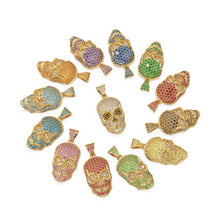 Load image into Gallery viewer, 14K Yellow Gold Diamond Skull Pendant, Diamonds, Skull, Emerald Skull Charm, Pave Hip Hop Necklace, Goth Yellow Gold, Ruby Sapphire Gemstone - Jalvi & Co.