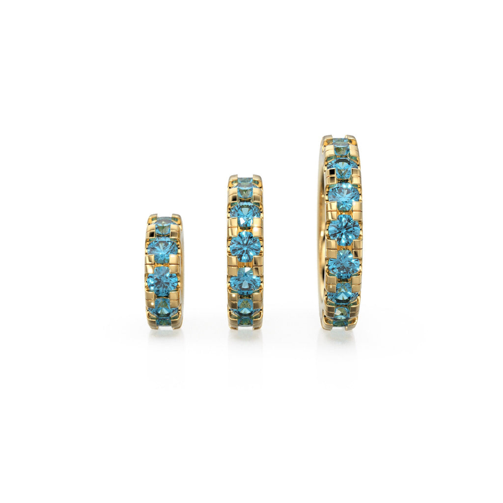 14k Gold Roundel Swiss Blue Topaz Charm, Blue Topaz Wheel Round Charm Holder, Eternity Round Blue Topaz Band Connector, March birthstone - Jalvi & Co.