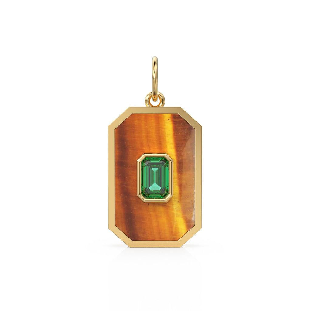 14K Solid Yellow Gold Emerald Mother of Pearl Charm, Australian Opal, Emerald, Mother of Pearl, Stunning Gemstone Charm Pendant Turquoise