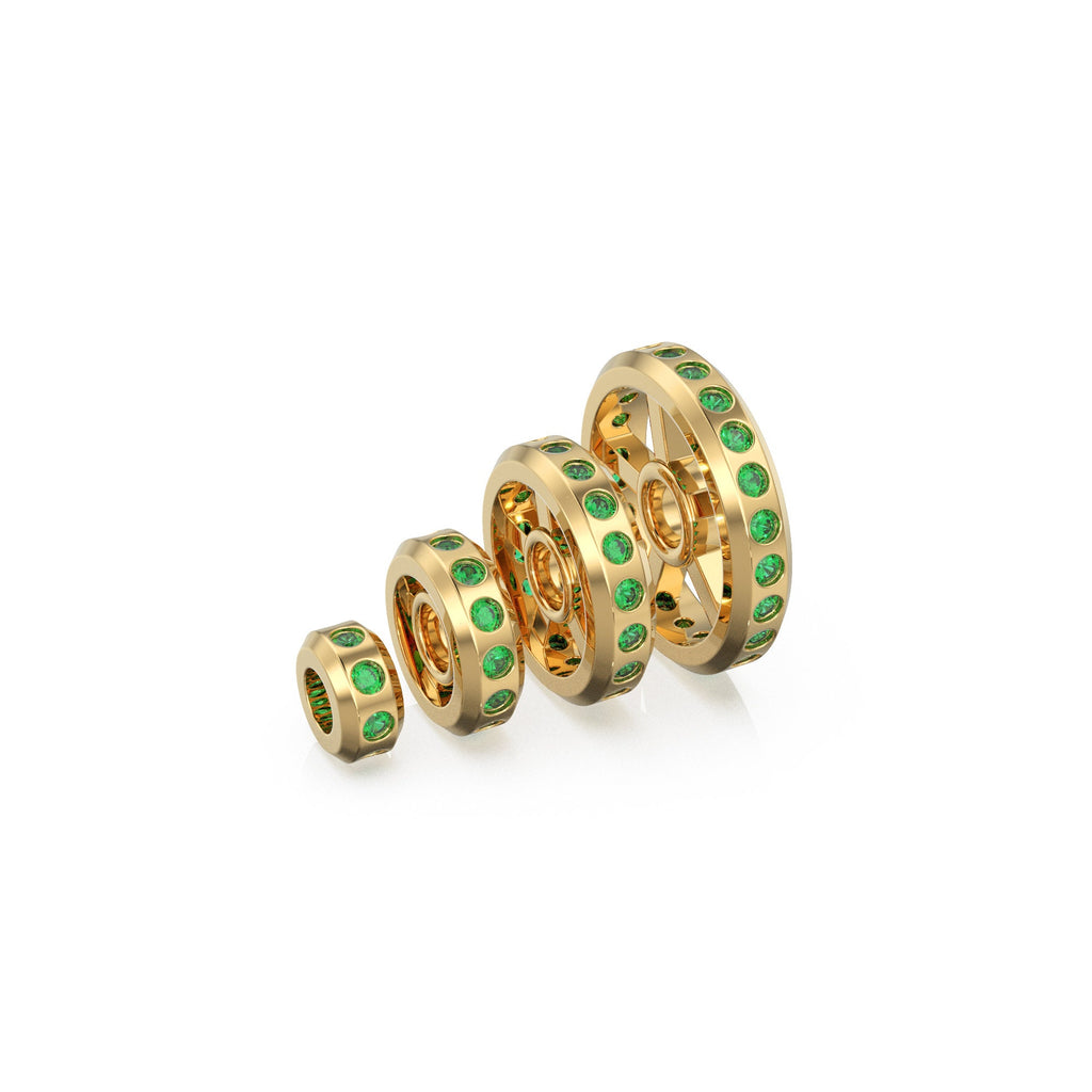 Real Green Emerald 18k Solid Gold Eternity Rondelle Wheel Spacer Handmade Beads - Jalvi & Co.