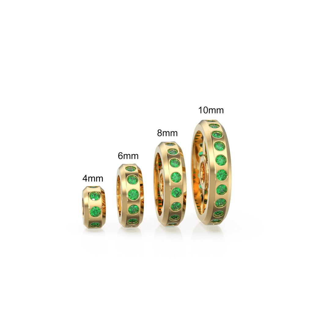 Real Green Emerald 18k Solid Gold Eternity Rondelle Wheel Spacer Handmade Beads - Jalvi & Co.