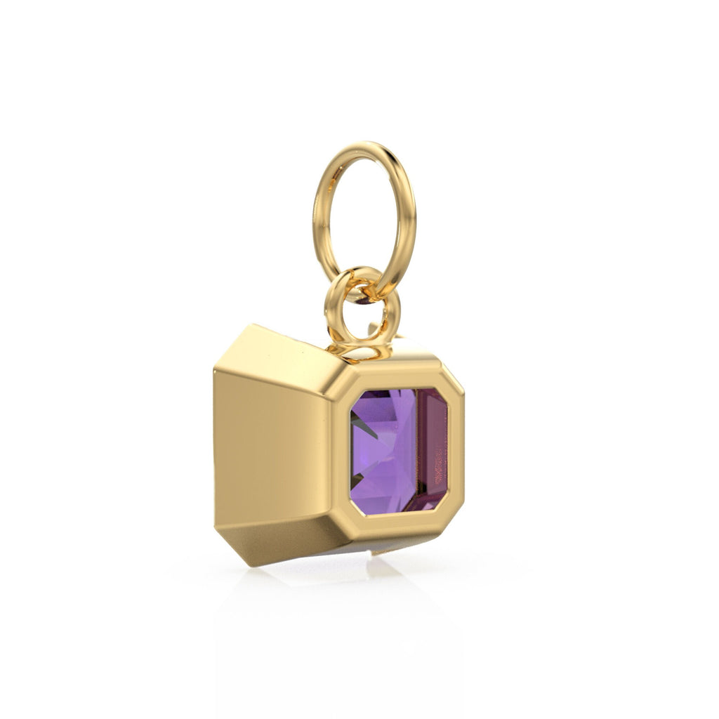 Purple Amethyst Emerald Square Cut Solid Gold Charm / Natural Africa Amethyst Gemstone Handmade Gold Pendant / Yellow Gold Jewelry Necklace - Jalvi & Co.