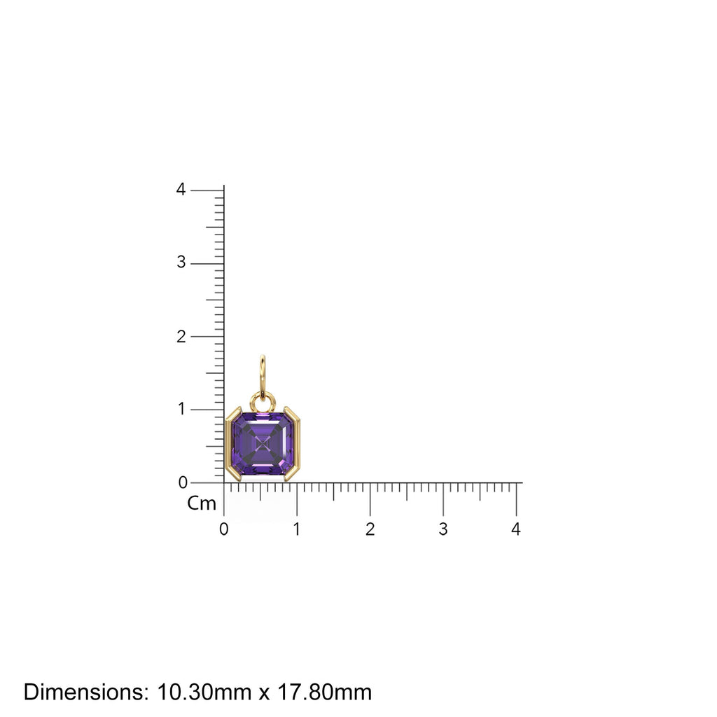 Purple Amethyst Emerald Square Cut Solid Gold Charm / Natural Africa Amethyst Gemstone Handmade Gold Pendant / Yellow Gold Jewelry Necklace - Jalvi & Co.