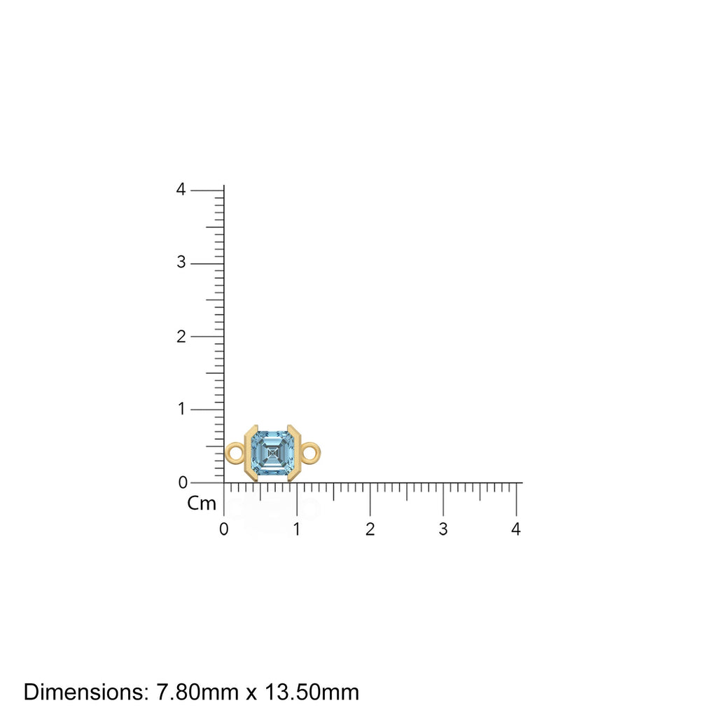14k Solid Gold Aquamarine Emerald Square Cut Connector / Matte Finish Gemstone Station / March Birthstone Bezel Charm Bracelet Spacer - Jalvi & Co.