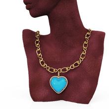 Load image into Gallery viewer, 14K Solid Gold, Diamonds, Sapphires, Sleeping Beauty Turquoise, Jumbo Heart Charm Pendant