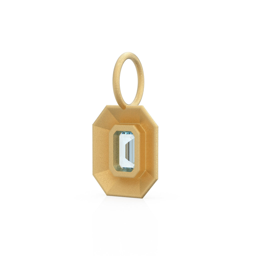 Aquamarine Emerald Cut Mosaic Solid Gold Charm / Blue Gemstone Handmade Matte Gold Pendant / 14k Solid Gold March Jewelry Making Findings - Jalvi & Co.