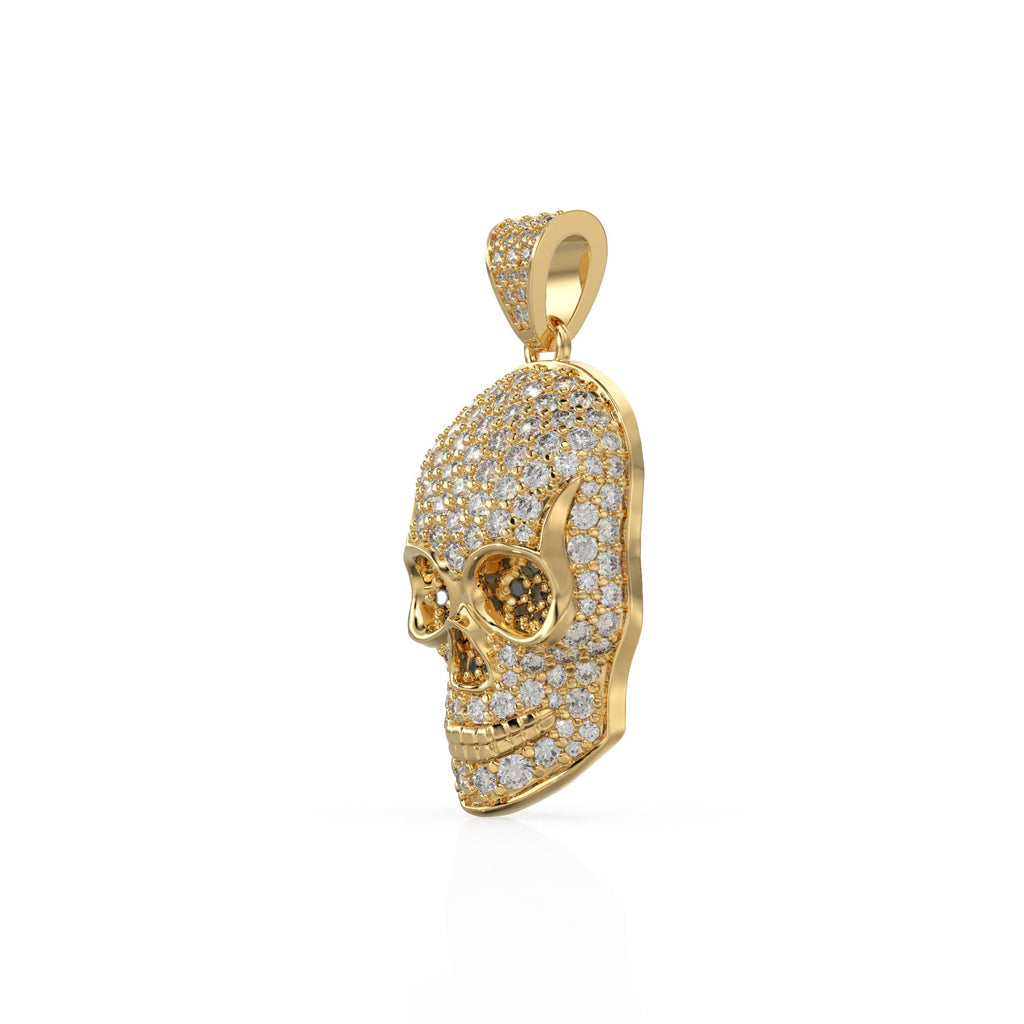 14K Yellow Gold Diamond Skull Pendant, Diamonds, Skull, Emerald Skull Charm, Pave Hip Hop Necklace, Goth Yellow Gold, Ruby Sapphire Gemstone
