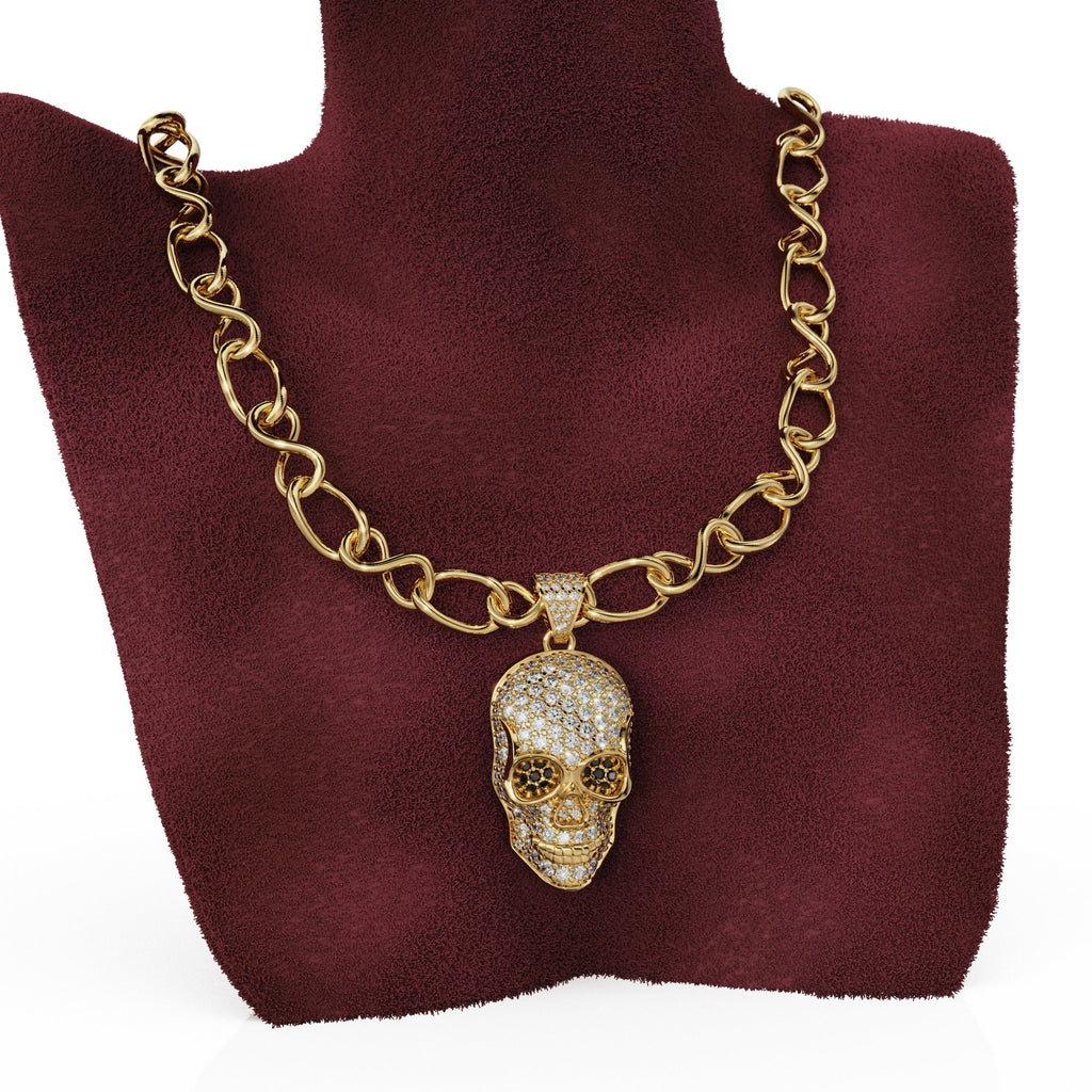 14K Yellow Gold Diamond Skull Pendant, Diamonds, Skull, Emerald Skull Charm, Pave Hip Hop Necklace, Goth Yellow Gold, Ruby Sapphire Gemstone - Jalvi & Co.