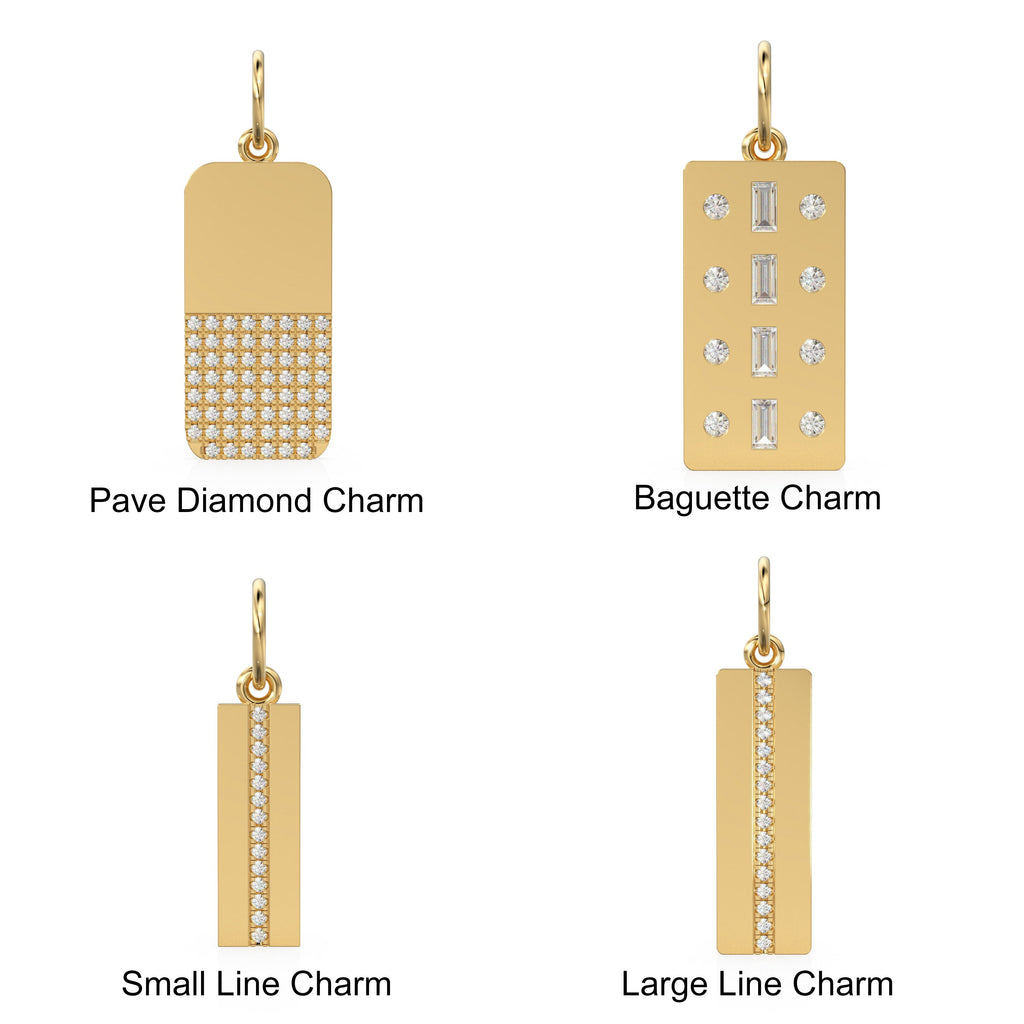 14K Solid Gold Dog Tags / Pave Set Diamonds / Diamond Baguettes / Specialty Military Dog Tag Charm Pendants for Necklace Bracelet