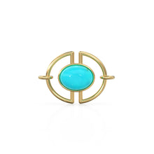 Load image into Gallery viewer, 13mmx15mm 18k Solid Gold Gemstone Connector With 8mm Sleeping Beauty Blue Turquoise Cabochon Bezel St Patricks Day