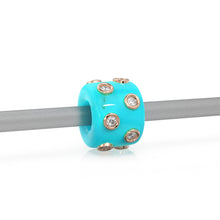 Load image into Gallery viewer, Blue Sky Turquoise Real Diamond 18k Solid Gold Eternity Rondelle Wheel Spacer Large Hole Necklace Charm Beads - Jalvi & Co.