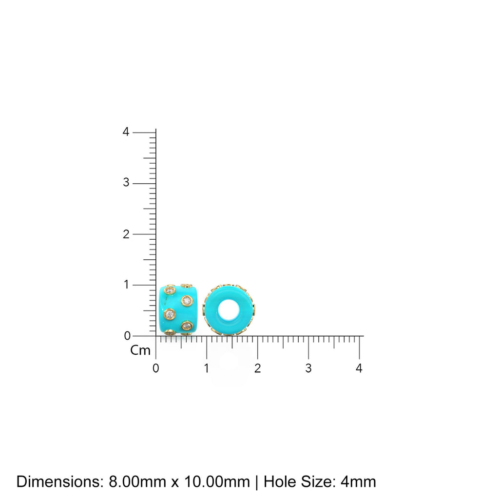 Blue Sky Turquoise Real Diamond 18k Solid Gold Eternity Rondelle Wheel Spacer Large Hole Necklace Charm Beads - Jalvi & Co.