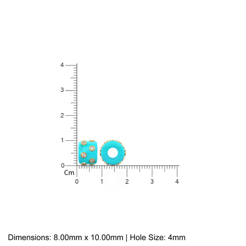 Blue Sky Turquoise Real Diamond 18k Solid Gold Eternity Rondelle Wheel Spacer Large Hole Necklace Charm Beads - Jalvi & Co.