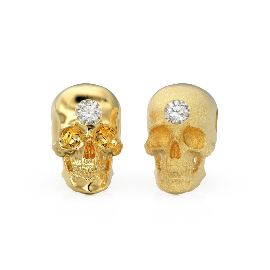 Skull Solid Italian Gold Diamond Beads, Charm Beads, Cranium Beads, Diamond Bracelet Bead, Matte Texture Necklace Skeleton Spacer charms - Jalvi & Co.