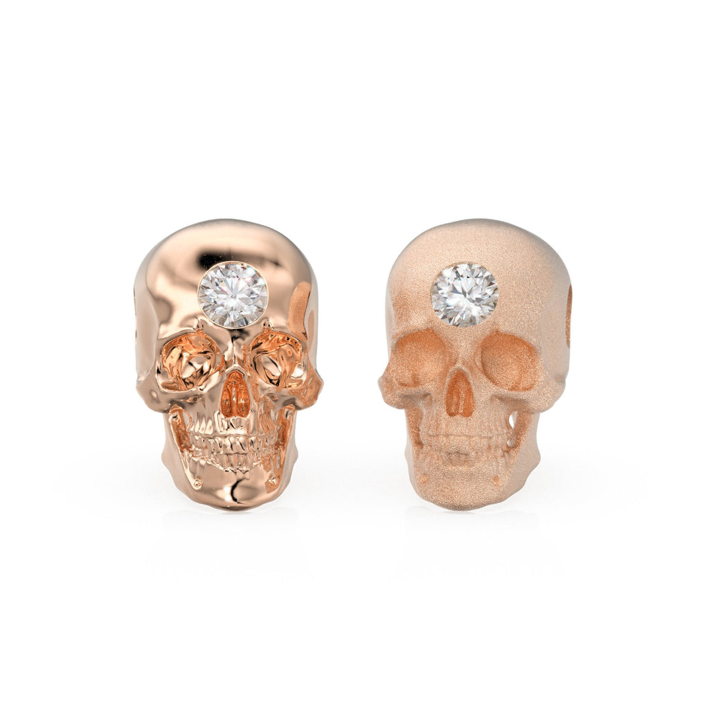 Skull Solid Italian Gold Diamond Beads, Charm Beads, Cranium Beads, Diamond Bracelet Bead, Matte Texture Necklace Skeleton Spacer charms - Jalvi & Co.