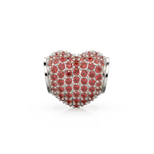 Load image into Gallery viewer, 12.3mm Heart Pave Red Ruby Solid Gold Spacer Beads / Large Hole 4.6mm Love Ruby 18k Gold Heart Bead Finding Spacer St Patricks Day