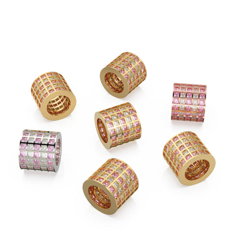 14k Yellow Gold Diamond Tourmaline Charm, Tourmaline Wheel Charm, Round Charm Holder, Eternity Round Pink Band Connector, October Birthstone